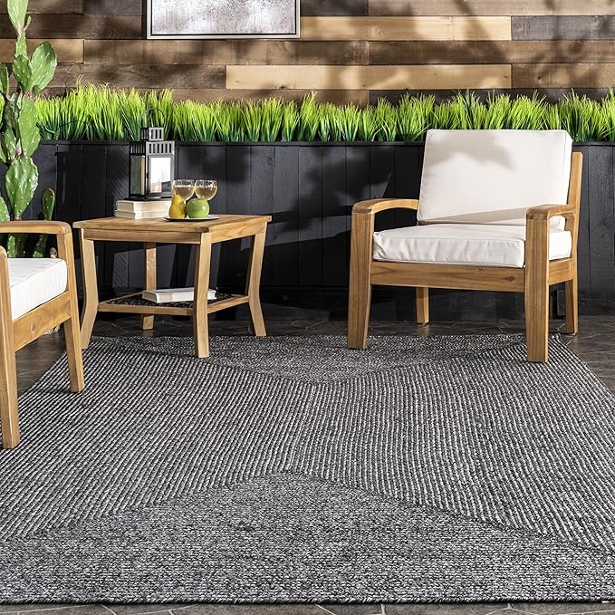 nuLOOM 8' Round Solid Hand Braided Indoor/Outdoor Area Rug, Pet-Friendly, High Traffic, Weather Resistant, for Patio, Balcony, Bedroom, Living, Dining Room, Wynn Charcoal