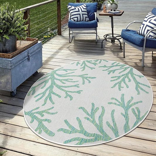 Keen Home Design Terrace Outdoor Round Rug - 5ft Round Washable Indoor/Outdoor Rug for Patio, Kitchen, Balcony, Beach, Garden, Deck and Porch, Size: 5'3" Round