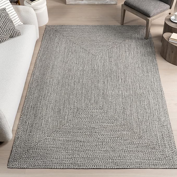 nuLOOM Oval 4' x 6' Solid Hand Braided Indoor/Outdoor Area Rug, Pet-Friendly, High Traffic, Weather Resistant, for Patio, Balcony, Bedroom, Living, Dining Room, Wynn Salt and Pepper