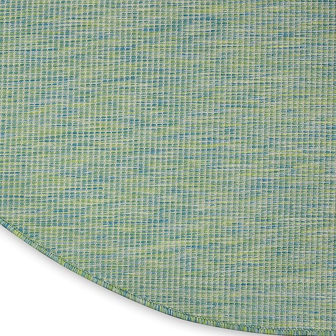 Nourison Positano Indoor/Outdoor Blue/Green 6' x Round Area Rug, Easy Cleaning, Non Shedding, Bed Room, Living Room, Dining Room, Backyard, Deck, Patio (6 Round)