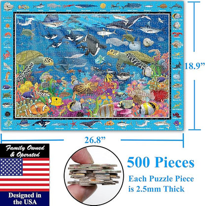 Think2Master Colorful Ocean Life 500 Pieces Large Format Jigsaw Puzzle for Kids 12+, Teens, Adults & Families. Great Gift for stimulating Learning About Coral Reefs. Size: 26.8” X 18.9”