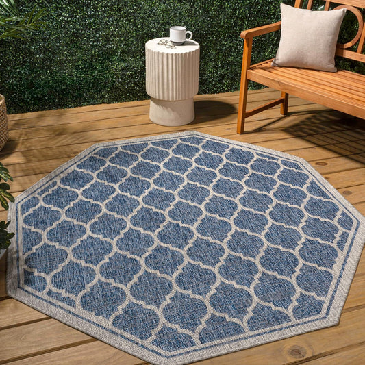Eyely BMS109D-8TGN Trebol Moroccan Trellis Textured Weave Navy/Gray 8' Octagon Indoor/Outdoor Area Rug, Navy/Gray, 8' Octagon, Indoor/Outdoor, Area Rug