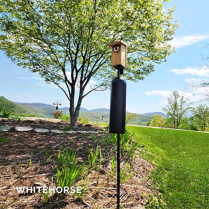 WHITEHORSE Bird House Pole with Baffle- A Professional Squirrel Proof Bird Feeder Pole - Very Sturdy Against Strong Winds - Bird House Poles for Outdoors - Pole for Bird Feeders - Bluebird House Pole