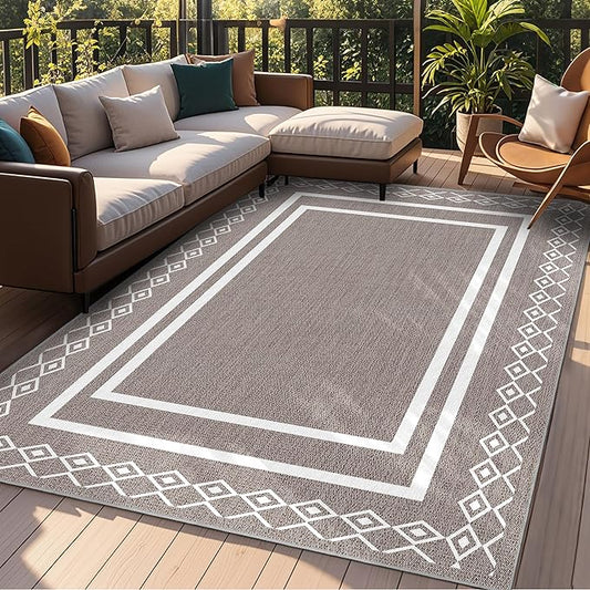 Outdoor Patio Rug, Outside Rectangular Carpet, Moroccan Geometric Rugs, Washable Large Indoor Outdoor Rug 8x10 Mats for RV, Picnic, Backyard, Deck, Balcony, Porch, Beach