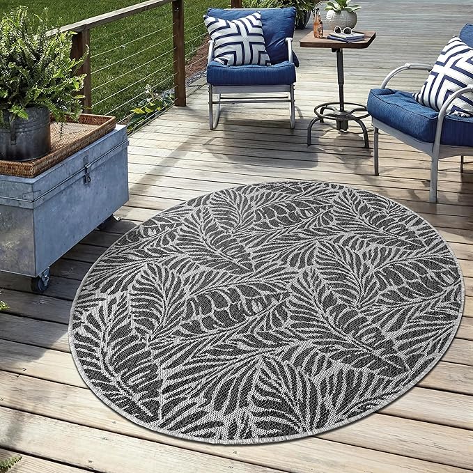 Keen Home Design Terrace Outdoor Round Rug - 5ft Round Washable Indoor/Outdoor Rug for Patio, Kitchen, Balcony, Beach, Garden, Deck and Porch, Size: 5'3" Round