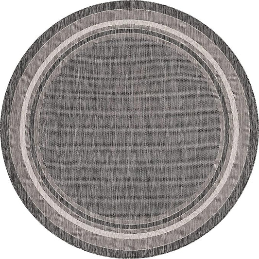 Unique Loom Outdoor Border Collection Area Rug - Soft Border (5' 3" Round, Black/ Ivory)