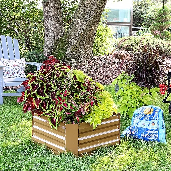 Sunnydaze 11.75" H Raised Metal Garden Bed - Galvanized Raised Garden Bed Outdoor for Vegetables and Flowers - Brown - Square