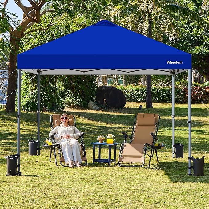 Yaheetech 10x10 Pop-up Canopy Tent w/ 2 Integrated Wheels for Mobility, Waterpoof & Heavy Duty, Instant Sun Shelter with Carry Bag, Weight Bags for Outdoor Camping Beach Patio Parties, Blue