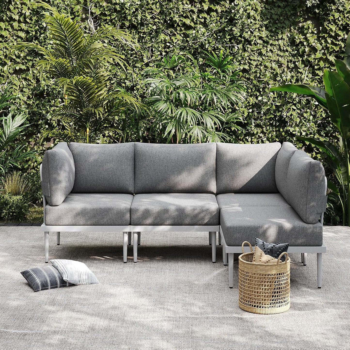 Sundale Outdoor 4 Pieces Metal Patio Furniture Set, Outdoor Sectional Sofa w/6 Inch Olefin Cushion, Modern Outdoor Conversation Sets