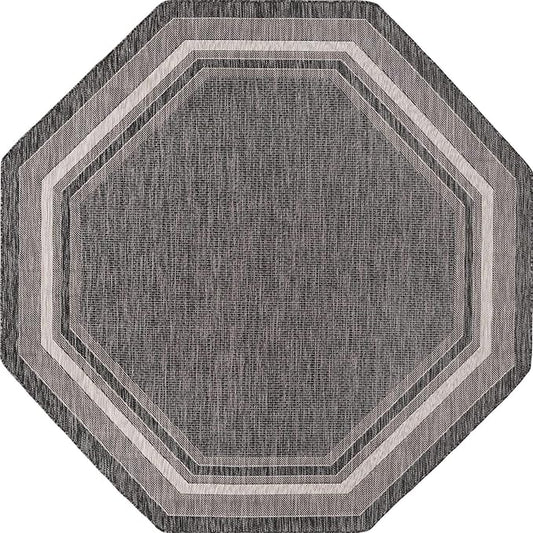 Unique Loom Outdoor Border Collection Area Rug - Soft Border (7' 10" Octagon, Black/ Ivory)
