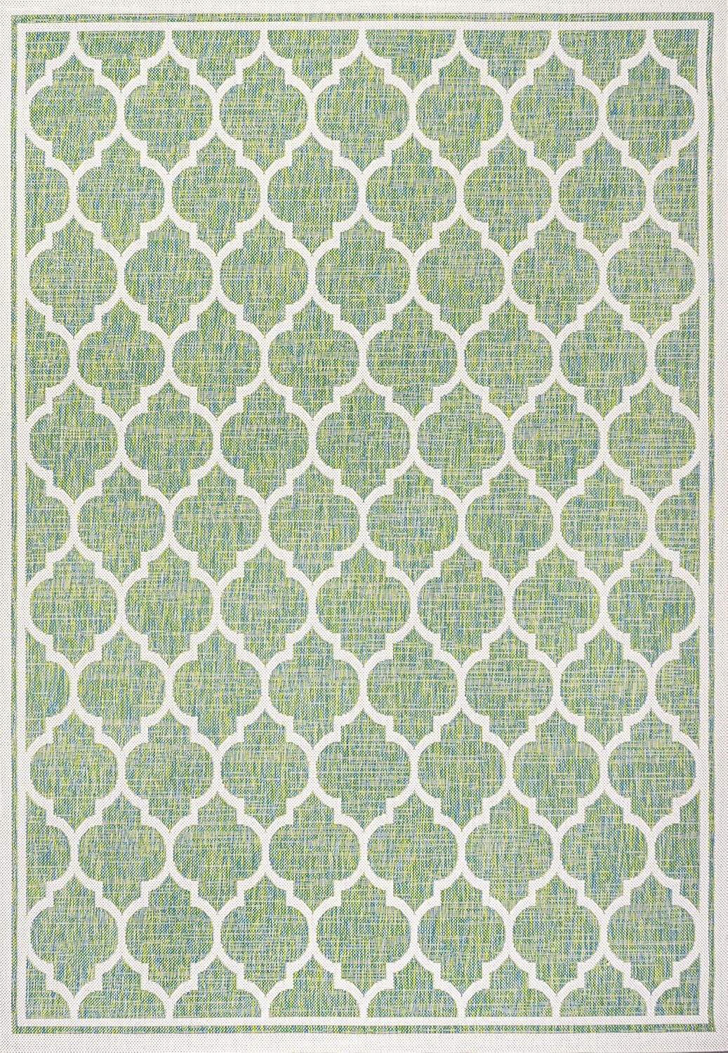 Eyely BMS109I-3 Santa Monica Trebol Moroccan Trellis Textured Weave Indoor/Outdoor Area Rug Coastal;Bohemian, Bedroom, Backyard, Patio, Easy-Cleaning, Non-Shedding, 3 X 5, Cream/Green