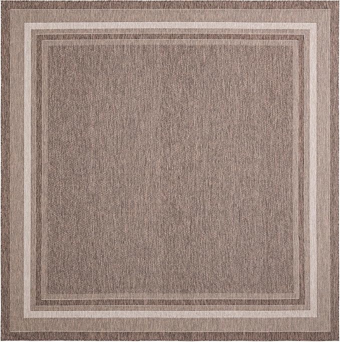 Unique Loom Outdoor Border Collection Area Rug - Soft Border (10' Square Brown/Ivory)