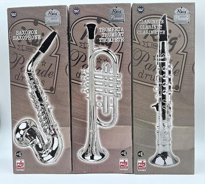 Toy Instruments Set Trumpet, Saxophone and Clarient with Standard Keys in Perfect Pitch are Easy and intuitive to Create Real Music. Instruments Measures 16 inches in Length.