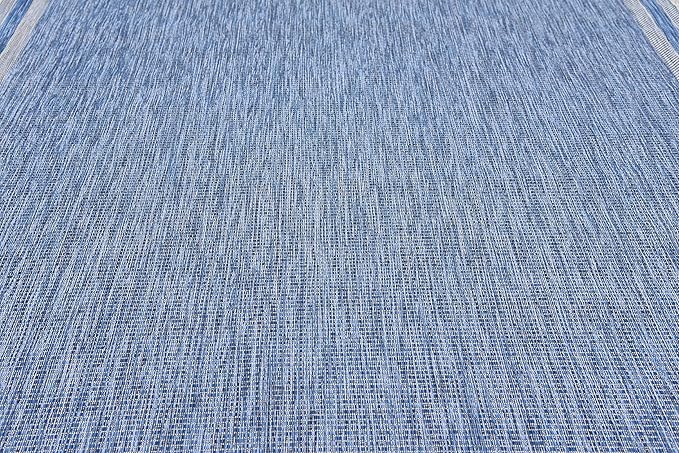 Unique Loom Outdoor Border Collection Area Rug - Soft Border (8' x 11' 4" Rectangle, Blue/ Ivory)