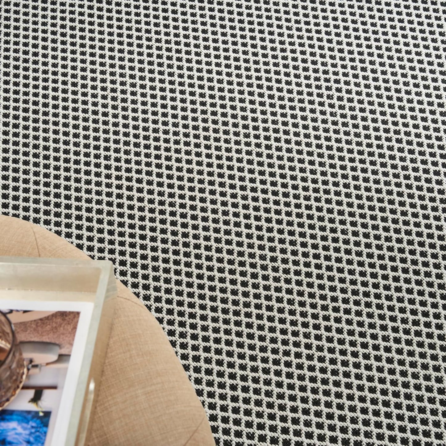 Nourison Home Courtyard Black White 5' x 7' Area Rug - Easy Clean, Non Shedding, Bed Room, Living Room, Dining Room, Kitchen (5' x 7')