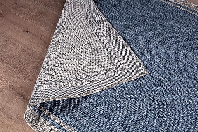 CAMILSON Outdoor Rug, 5x7 Bordered Navy Blue Gray Modern Area Rugs for Indoor and Outdoor Patios, Porches Waterproof Washable Porch Deck Outside Carpet (Bordered Navy, 5 x 7)
