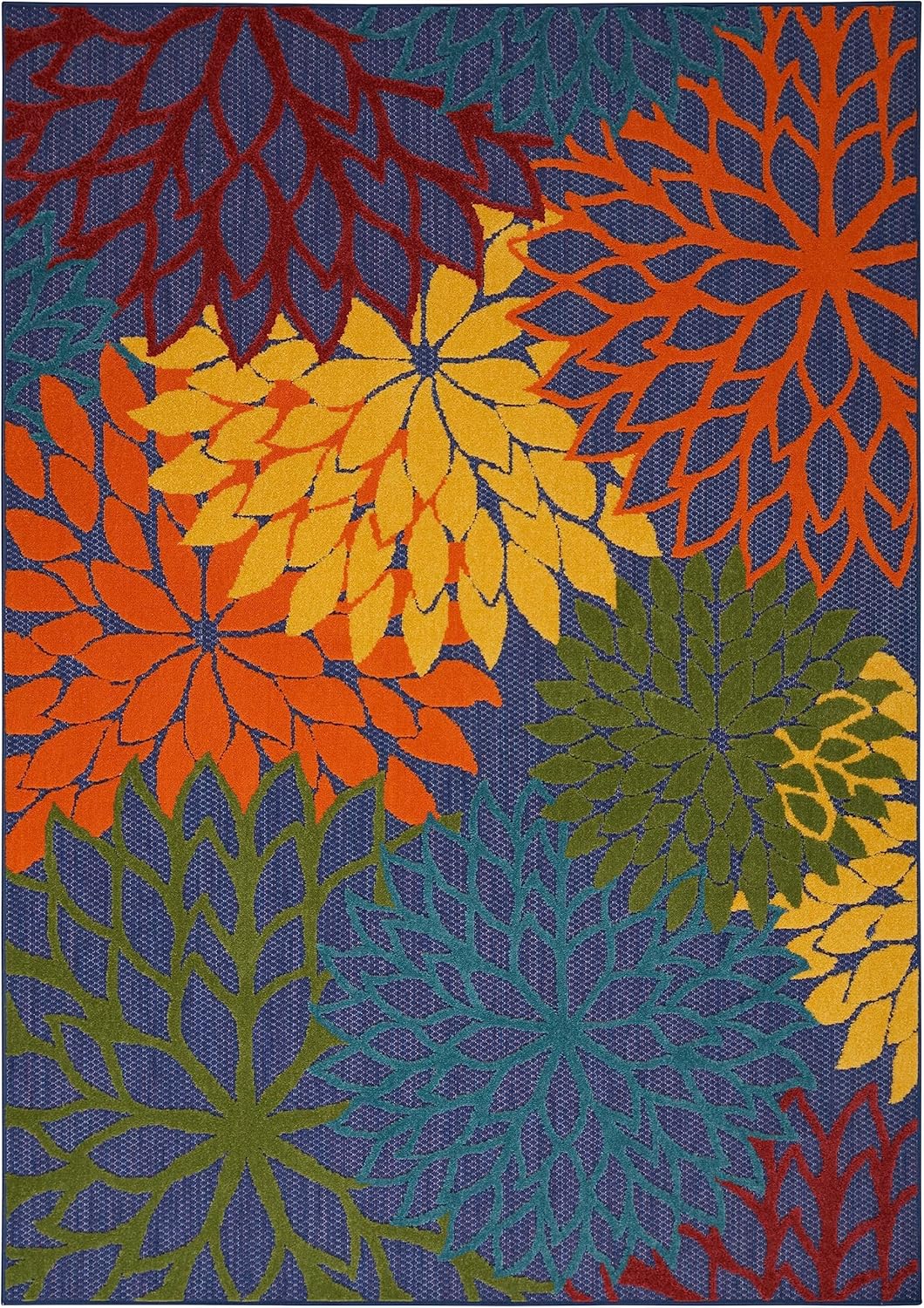 Nourison Home Aloha Indoor-Outdoor Navy Multicolor 5'3" x 7'5" Area Rug, Easy Cleaning, Non Shedding, Bed Room, Living Room, Dining Room, Backyard, Deck, Patio (5x7)