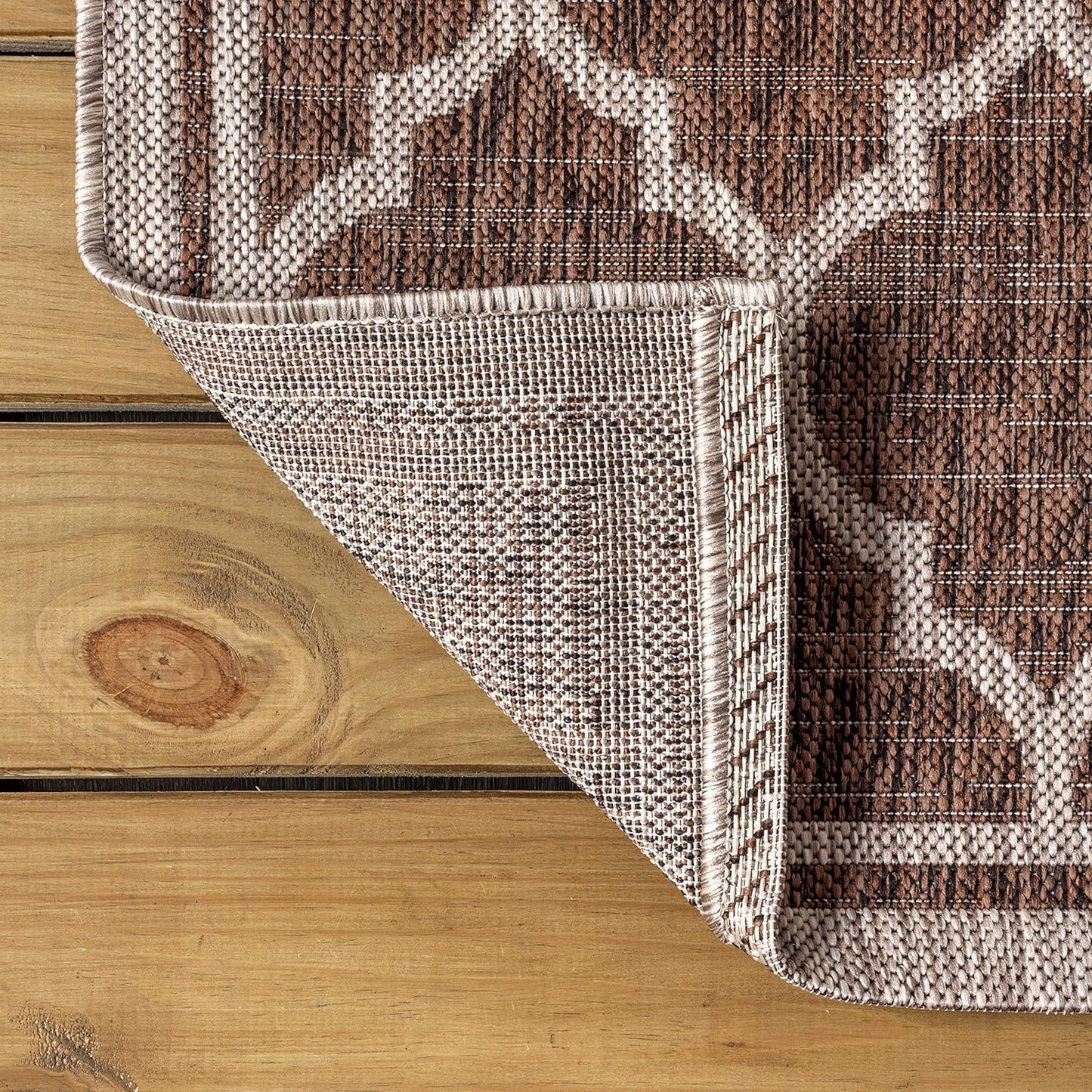 Eyely BMS109B-3R Santa Monica Trebol Moroccan Trellis Textured Weave, Pet Friendly, Non-Shedding, Stain Resistant, Easy-Cleaning, Espresso/Taupe, 3' Round, Indoor/Outdoor, Area Rug