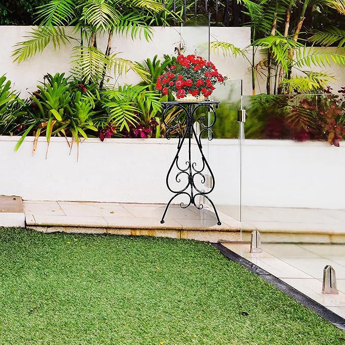 Metal Plant Stand Indoor Outdoor, Single Flower Pot Stands 22.5 Inch Tall, Planter Pedestal Holder for Patio Corner Garden Porch Farmhouse, Black(1 Pack)