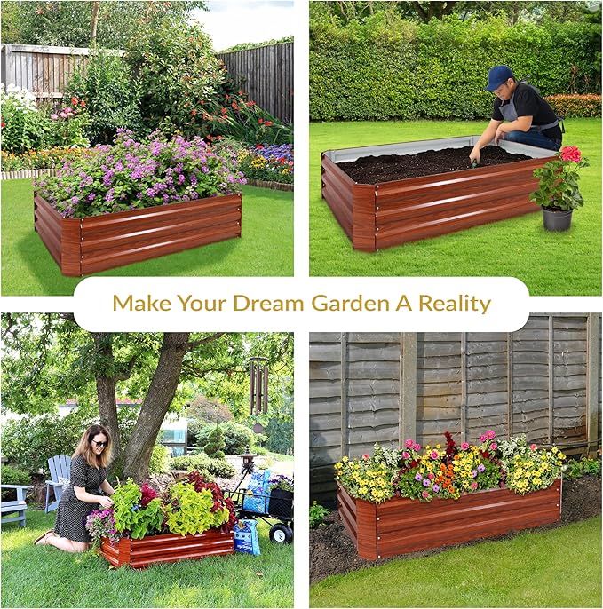 Sunnydaze 11.75" H Raised Metal Garden Bed - Galvanized Raised Garden Bed Outdoor for Vegetables and Flowers - Woodgrain - 4' x 2' Rectangle