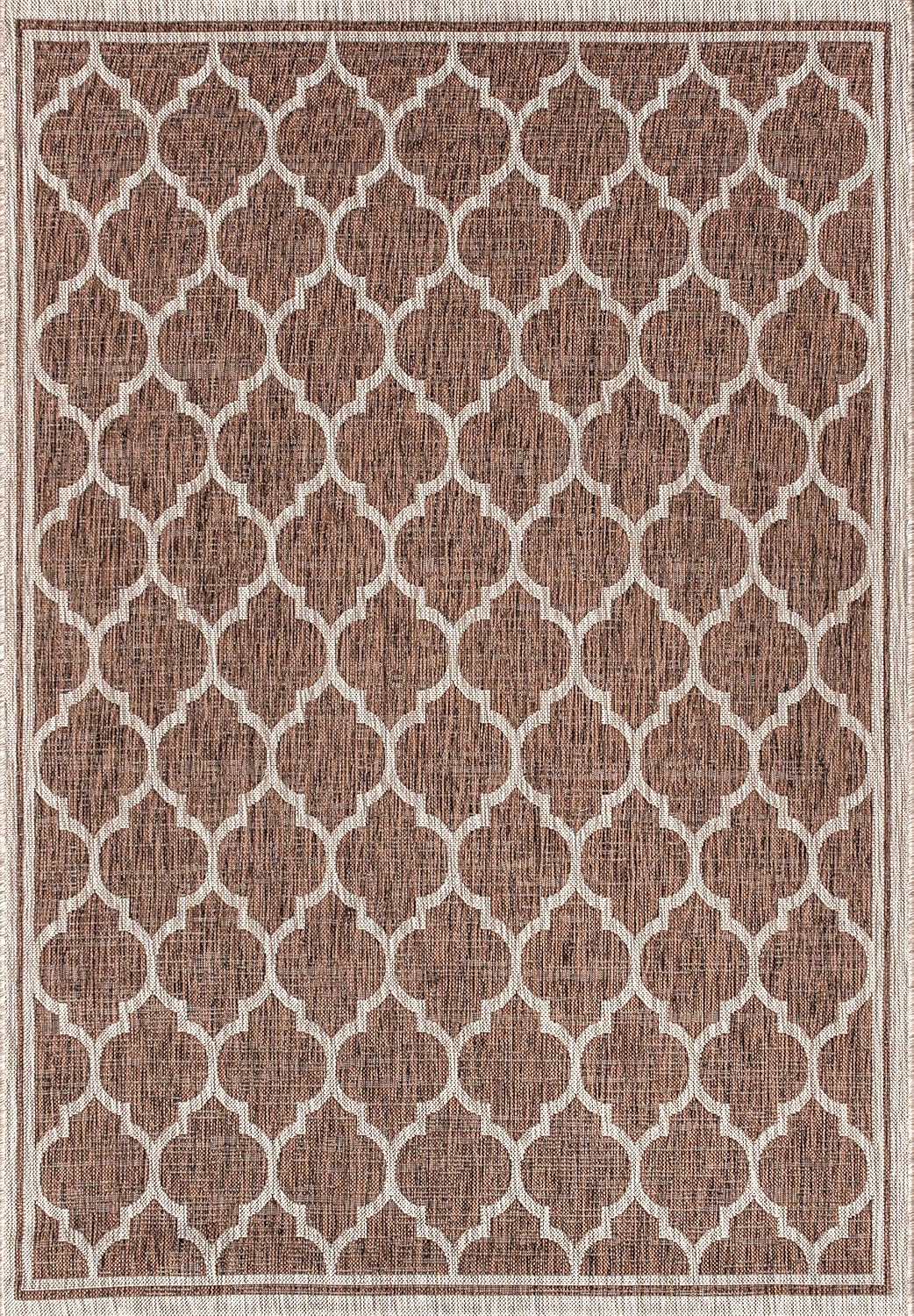 Eyely BMS109B-9 Santa Monica Trebol Moroccan Trellis Textured Weave Indoor/Outdoor Area Rug Coastal;Bohemian, Bedroom, Backyard, Patio, Easy-Cleaning, Non-Shedding, 9 X 12, Espresso/Taupe