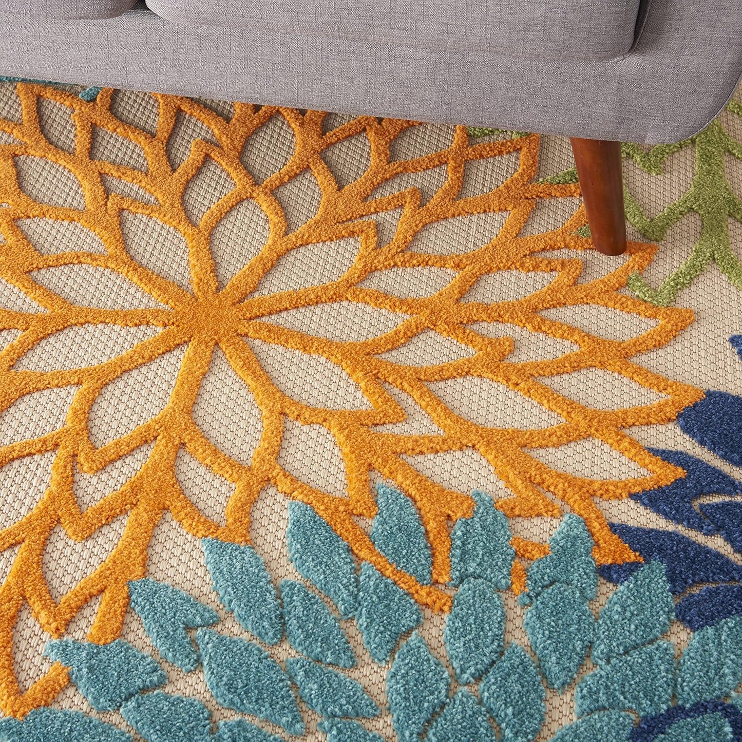 Nourison Aloha Indoor/Outdoor Multicolor 5'3" x 7'5" Area Rug, Tropical, Botanical, Easy Clean, Non Shedding, Bed Room, Living Room, Dining Room, Deck, Backyard, Patio (5x7)