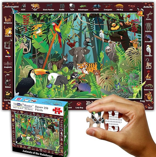 Think2Master Colorful Rainforest Jungle Zoo Animal 250 Pieces Jigsaw Puzzle Fun Educational Toy for Kids, School & Families. Great Gift for Boys & Girls Ages 8+ to Stimulate Learning. 14.2” X 19.3”