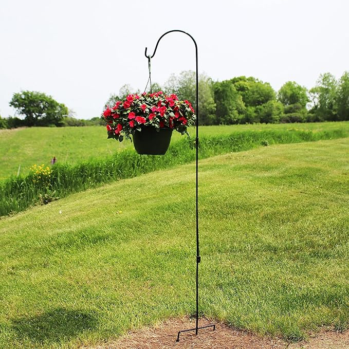 Sunnydaze 82-Inch Outdoor Heavy-Duty Shepherd Hook - Black - Set of 2