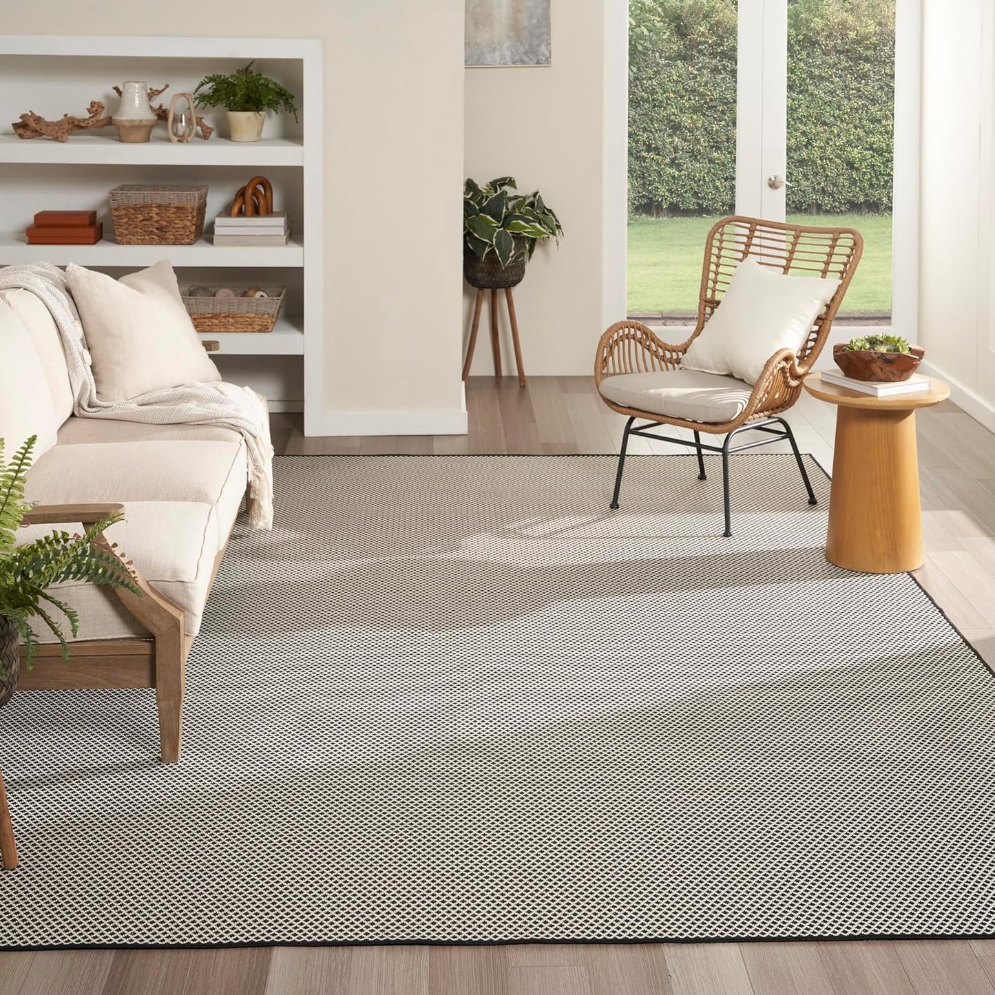 Nourison Home Courtyard Black White 10' x 14' Area Rug - Easy Clean, Non Shedding, Bed Room, Living Room, Dining Room, Kitchen (10' x 14')