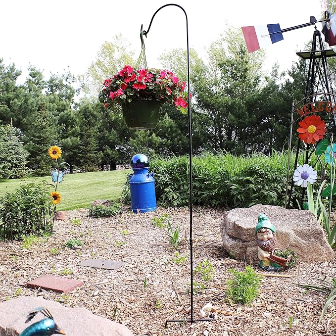 Sunnydaze 82-Inch Outdoor Heavy-Duty Shepherd Hook - Black - Set of 2