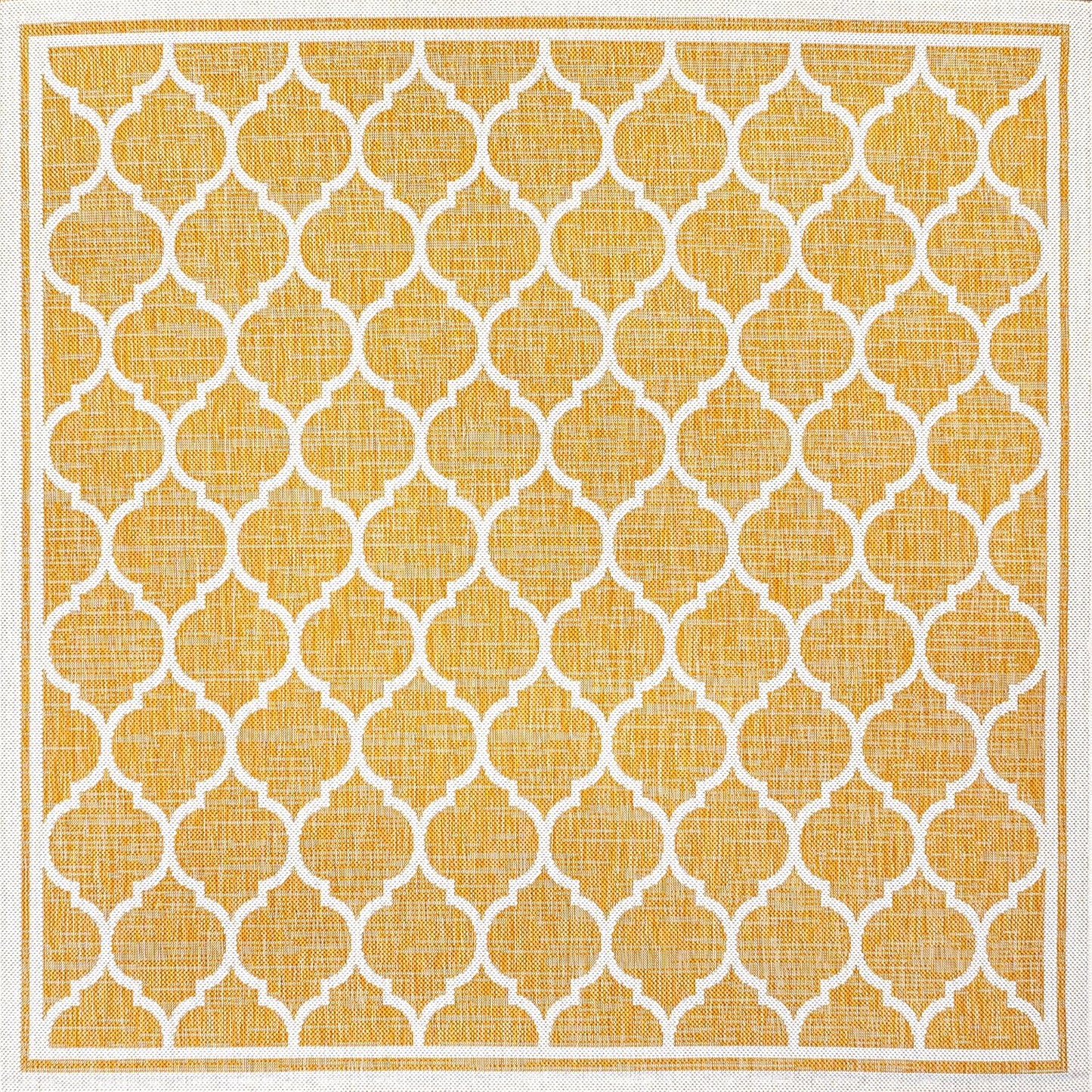 Eyely BMS109F-5SQ Santa Monica Trebol Moroccan Trellis Textured Weave Indoor/Outdoor Area Rug Coastal;Bohemian, Bedroom, Backyard, Patio, Easy-Cleaning, Non-Shedding, 5' Square, Yellow/Cream